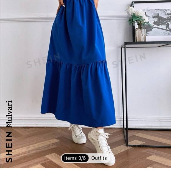 New SHEIN Mulvari Layered Sleeve Ruffle Hem Dress in Royal Blue Size M - Picture 5 of 10
